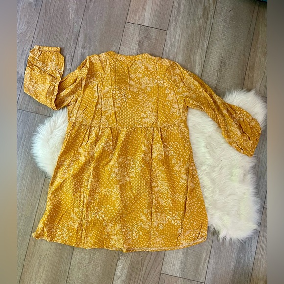 OLD NAVY | Sunflower Yellow Floral Tunic Mini Long Sleeve Dress (L) - Picture 7 of 7